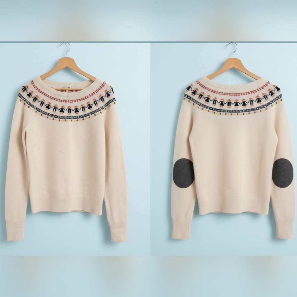 Lucky Brand 79% Wool Blend Fair Isle Sweater with Elbow Patches - Size Large - Picture 3 of 6